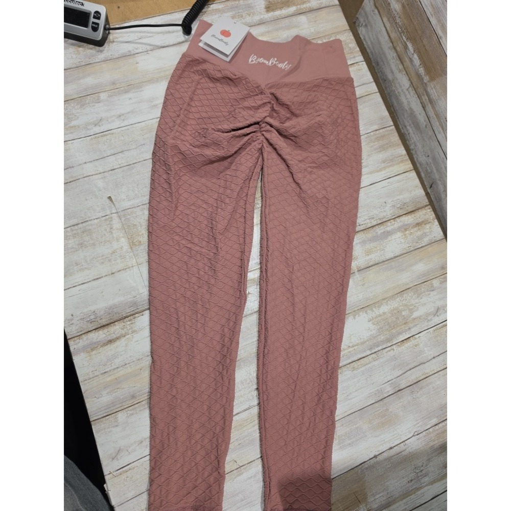 BoomBooty Mauve Honeycomb Textured Scrunch Butt Crossover Leggings Womens Medium